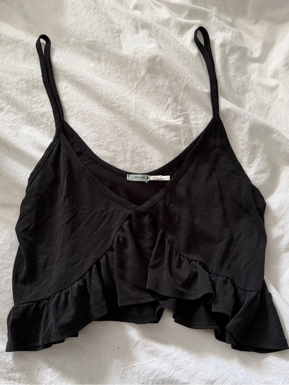 Urban Outfitters Kimchi Blue Black Ruffled V-Neck Spaghetti Strap Crop Top